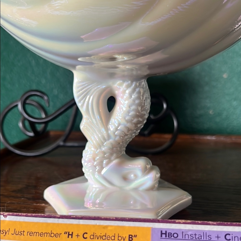 Vintage Westmoreland opalescent milk glass dolphin bowl compote footed. - Picture 3 of 5